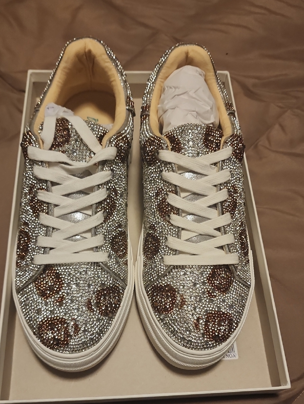 Betsey Johnson Silver Crystal Leopard Sneakers with Football Embossments